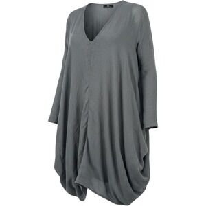IC Collection Small Gray 100% Linen Layered Draped Tunic Top V-Neck USA Made